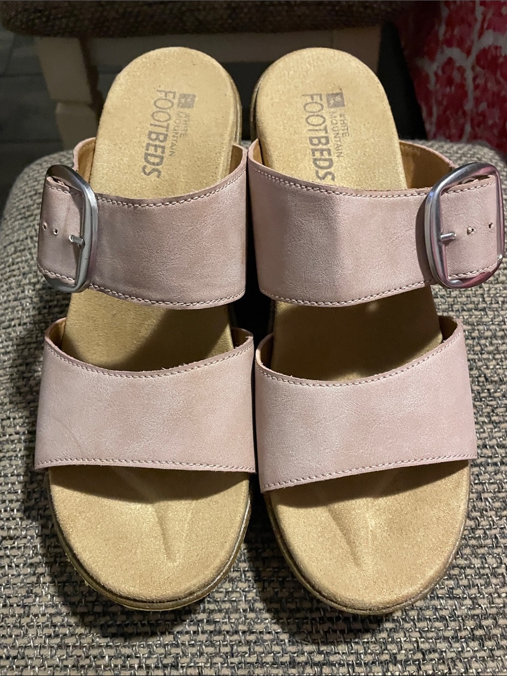 White Mountain Pale Pink Double Buckle Slide Sandals